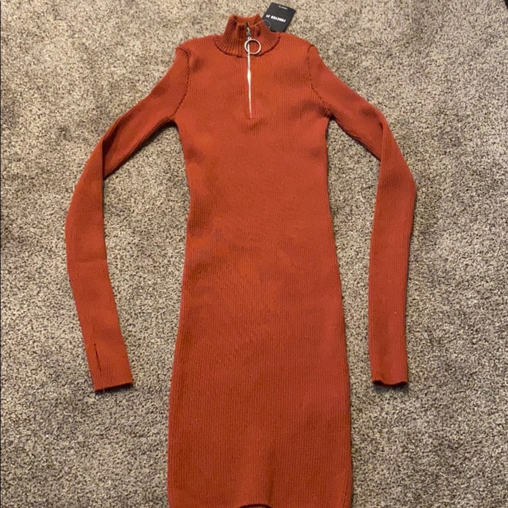 Brown Ribbed Sweater Dress